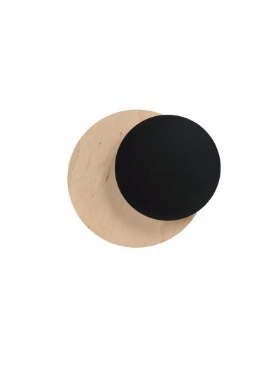 Lampada a parete Circle in acciaio nero opaco e legno