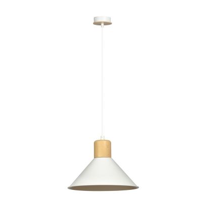 Lampada a sospensione Rowen in acciaio bianco e legno