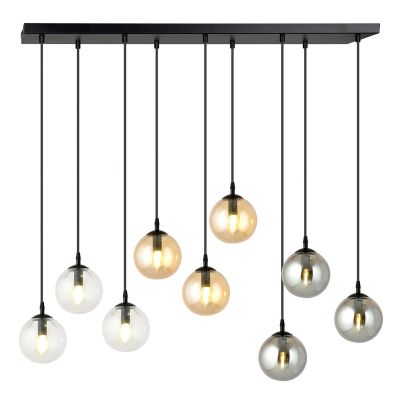 Lampada a sospensione Cosmo in acciaio nero con diffusori in vetro