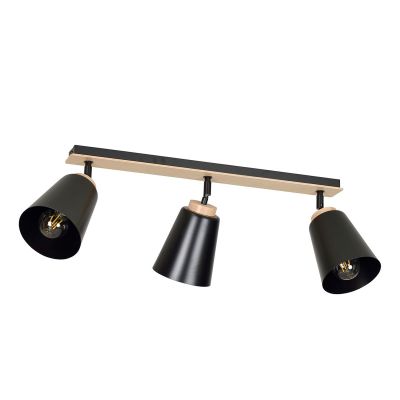 Faretto a soffitto ATLAS in acciaio nero opaco e legno