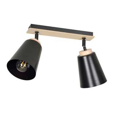 Faretto a soffitto ATLAS in acciaio nero e legno naturale