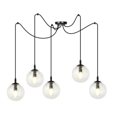 Lampada a sospensione Gigi 5 luci in acciaio nero e vetro trasparente