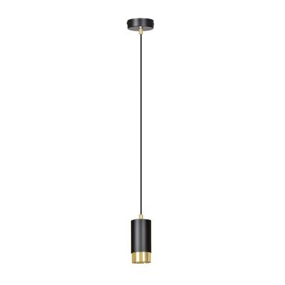 Lampada a sospensione Fumiko in acciaio nero opaco e oro