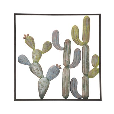 Kendra Home - Decorazione in Metallo 3D Cactus 4, Verde, 50x1,3x50 cm