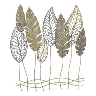 Kendra Home - Decorazione in Metallo 3D Foglia 51, Oro, 75x2,5x87 cm
