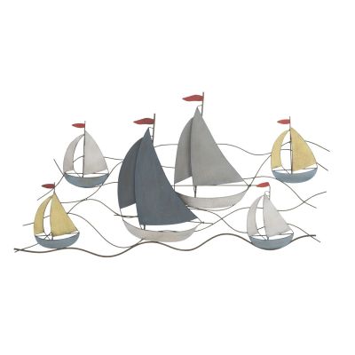 Kendra Home - Decorazione in Metallo 3D Barche 1, Multicolore, 114,5x3,5x62,5 cm
