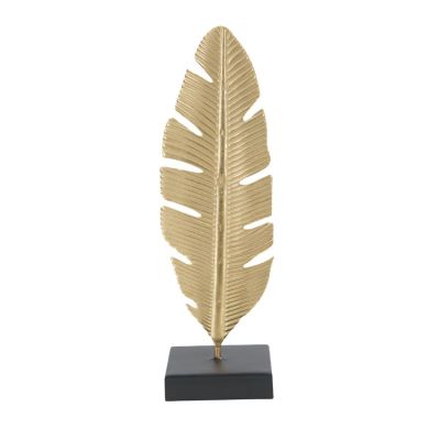 Kendra Home - Scultura Foglia 75, Oro, 10x10x34 cm