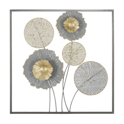 Kendra Home - Decorazione in Metallo 3D Fiori 39, Multicolore, 50x3,8x50 cm