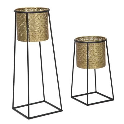 Kendra Home - Set di 2 Vasi per Piante VKH392, Oro, 26x26x70 cm