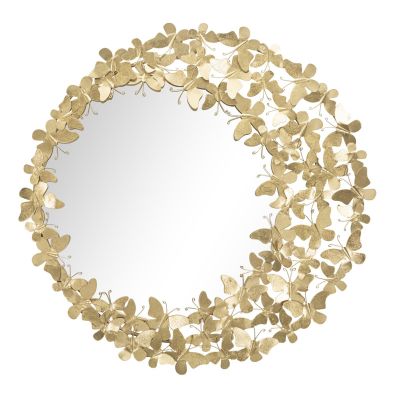 Kendra Home - Specchio con Cornice Farfalla 31, Oro, 81,5x3,5x81,5 cm