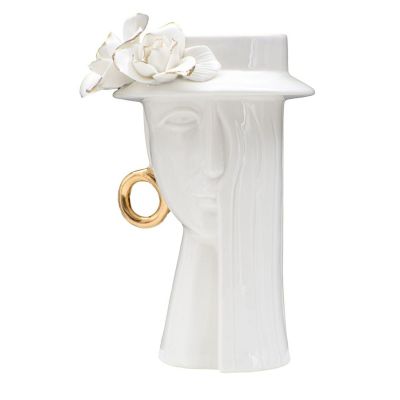 Kendra Home - Vaso Decorativo Viso 29, Bianco, 15x13,3x23,5 cm