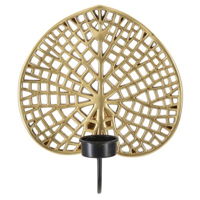 Kendra Home - Portacandela Foglia 3, Oro, 20x8x22,2 cm