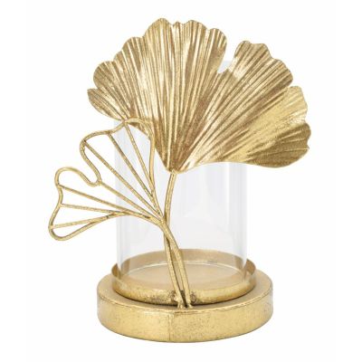Kendra Home - Portacandela Foglia 61, Oro, 17x12x21 cm