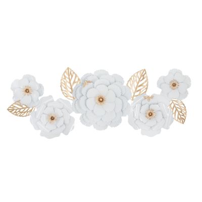 Kendra Home - Decorazione in Metallo 3D Fiori 2, Bianco, 158x9x60 cm