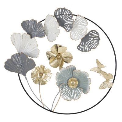 Kendra Home - Decorazione in Metallo 3D Fiori 21, Multicolore, 78,5x5x74 cm