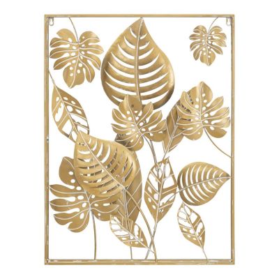 Kendra Home - Decorazione in Metallo 3D Foglia 20, Oro, 60x6,5x80 cm