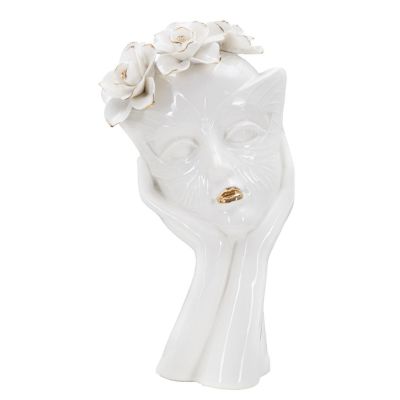 Kendra Home - Vaso Decorativo Viso 30, Bianco, 16,5x14x27,3 cm