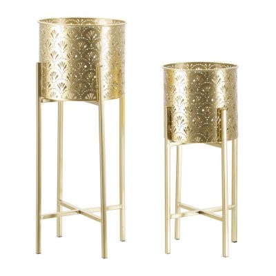 Kendra Home - 2 pcs Plant Pots Set VKH398, Gold, 21x21x52 cm