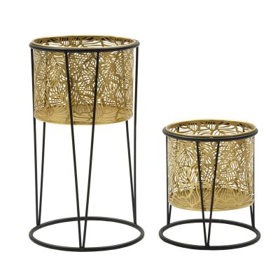 Kendra Home - 2 pcs Plant Pots Set VKH399, Gold, 21x21x40 cm
