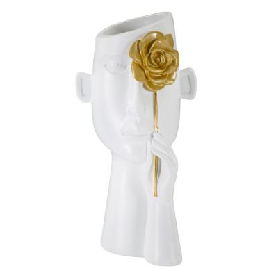 Kendra Home - Vaso Decorativo Viso 21, Bianco, 14x13x27 cm