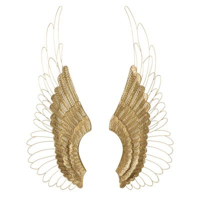 Kendra Home - Decorazione in Metallo 3D Ali 2, Oro, 37x3x105,5 cm