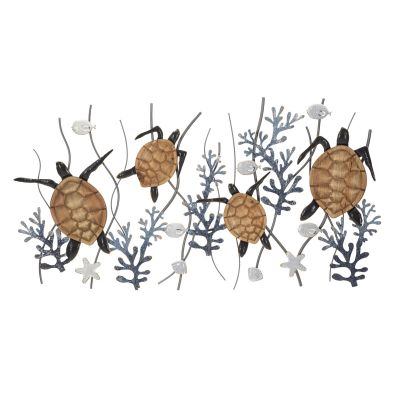 Kendra Home - Decorazione in Metallo 3D Tartarughe, Multicolore, 132,7x5,7x69,9 cm