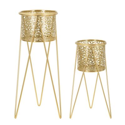 Kendra Home - Set di 2 Vasi per Piante VKH403, Oro, 21x20x46 cm