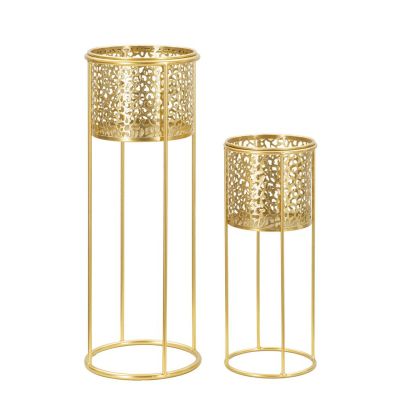Kendra Home - Set di 2 Vasi per Piante VKH407, Oro, 17x17x46 cm