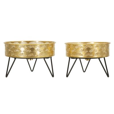 Kendra Home - Set di 2 Vasi per Piante VKH409, Oro, 20,5x20,5x13 cm