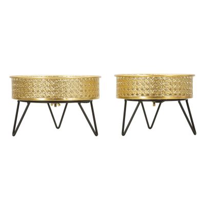 Kendra Home - Set di 2 Vasi per Piante VKH410, Oro, 20,5x20,5x13 cm