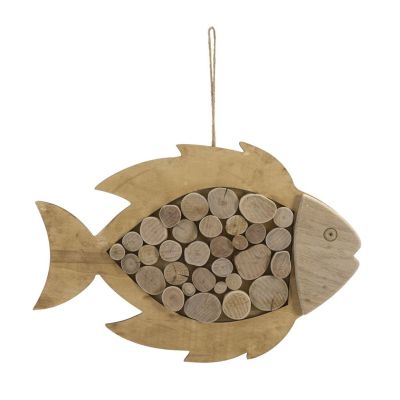 Kendra Home - Decorazione in Metallo e Legno Pesce, Marrone, 42,5x2x28,5 cm