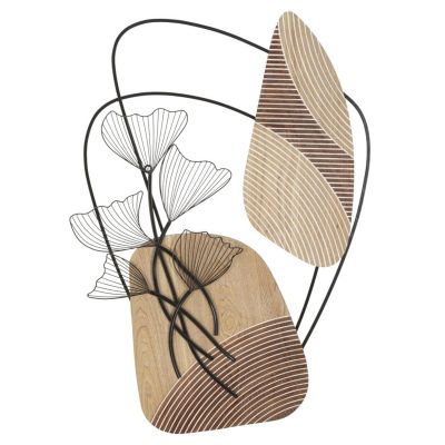 Kendra Home - Decorazione in Metallo e Legno Foglia 54, Marrone, 70x3x100 cm