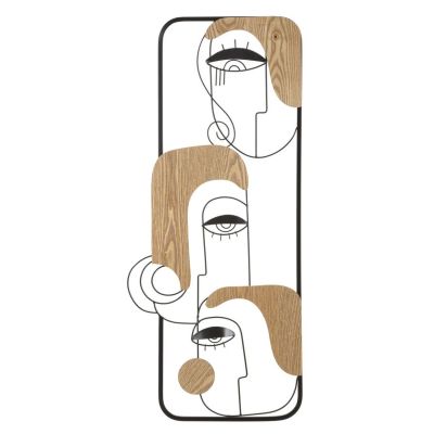 Kendra Home - Decorazione in Metallo e Legno Volti 1, Marrone, 38x2x89,5 cm