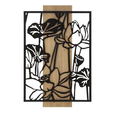 Kendra Home - Decorazione in Metallo e Legno Fiori 55, Marrone, 60x2x90 cm