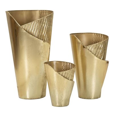 Kendra Home - Set di 3 Vasi Decorativi VKH423, Oro, 39x42x75 cm