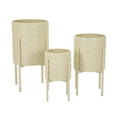 Kendra Home - Set di 3 Vasi per Piante VKH427, Beige, 36x36x56,5 cm