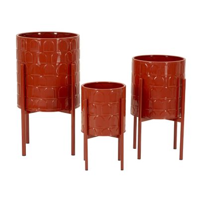 Kendra Home - Set di 3 Vasi per Piante VKH426, Rosso, 36x36x56,5 cm