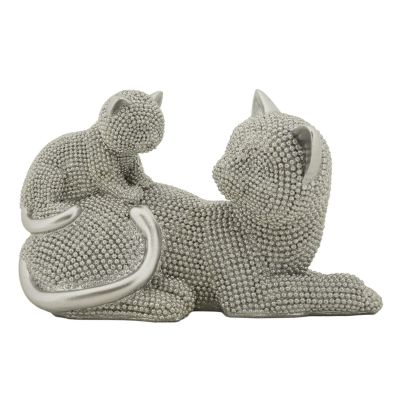 Kendra Home - Scultura Gatti 2, Argento, 19x9x13 cm