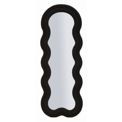 Kendra Home - Specchio con Cornice Onda 3, Nero, 60x4x160 cm