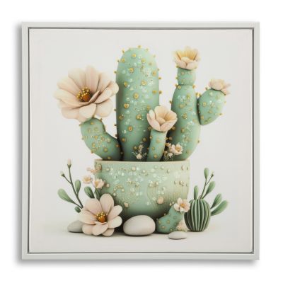 Kendra Home - Stampa su Tela con Cornice Cactus 5, Multicolore, 40x2,8x40 cm