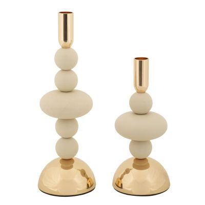 Kendra Home - Portacandela VKH925, Beige, 10x10x30 cm