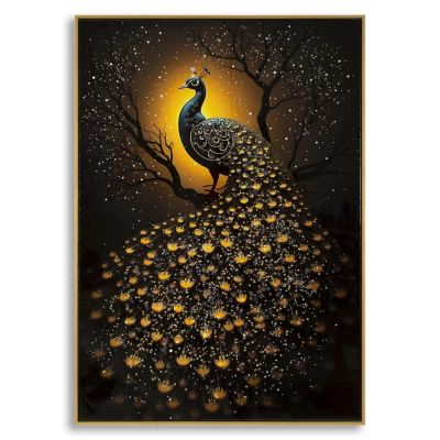 Kendra Home - Stampa su Tela con Cornice Pavone, Multicolore, 70x4x100 cm