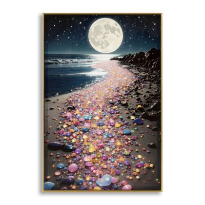 Kendra Home - Stampa su Tela con Cornice Luna, Multicolore, 60x3,5x90 cm