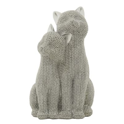 Kendra Home - Scultura Gatti 1, Argento, 13x10x21 cm
