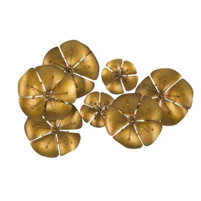 Kendra Home - Decorazione in Metallo 3D Fiori 18, Oro, 80x6x57 cm