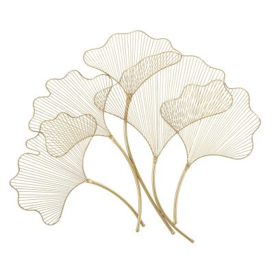 Kendra Home - Decorazione in Metallo 3D Foglia 34, Oro, 79x5x68 cm