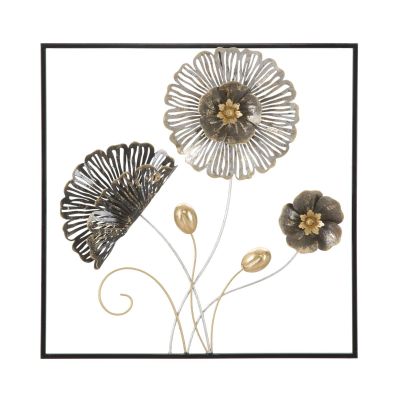 Kendra Home - Decorazione in Metallo 3D Fiori 40, Multicolore, 50x5,5x50 cm