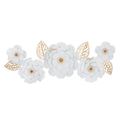 Kendra Home - Decorazione in Metallo 3D Fiori 2, Bianco, 158x9x60 cm