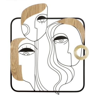 Kendra Home - Decorazione in Metallo e Legno Volti 2, Marrone, 52x2x63 cm