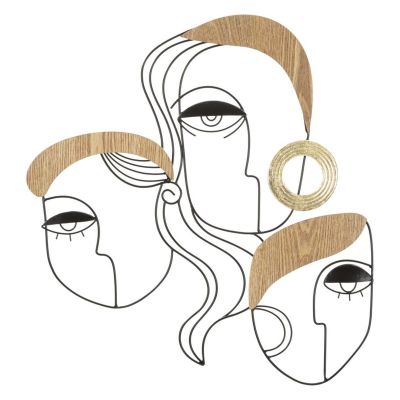 Kendra Home - Decorazione in Metallo e Legno Volti 3, Marrone, 53x2x55 cm